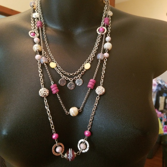 Chico's Jewelry - Chico's Multi Strand Silver Toned Beaded Necklace